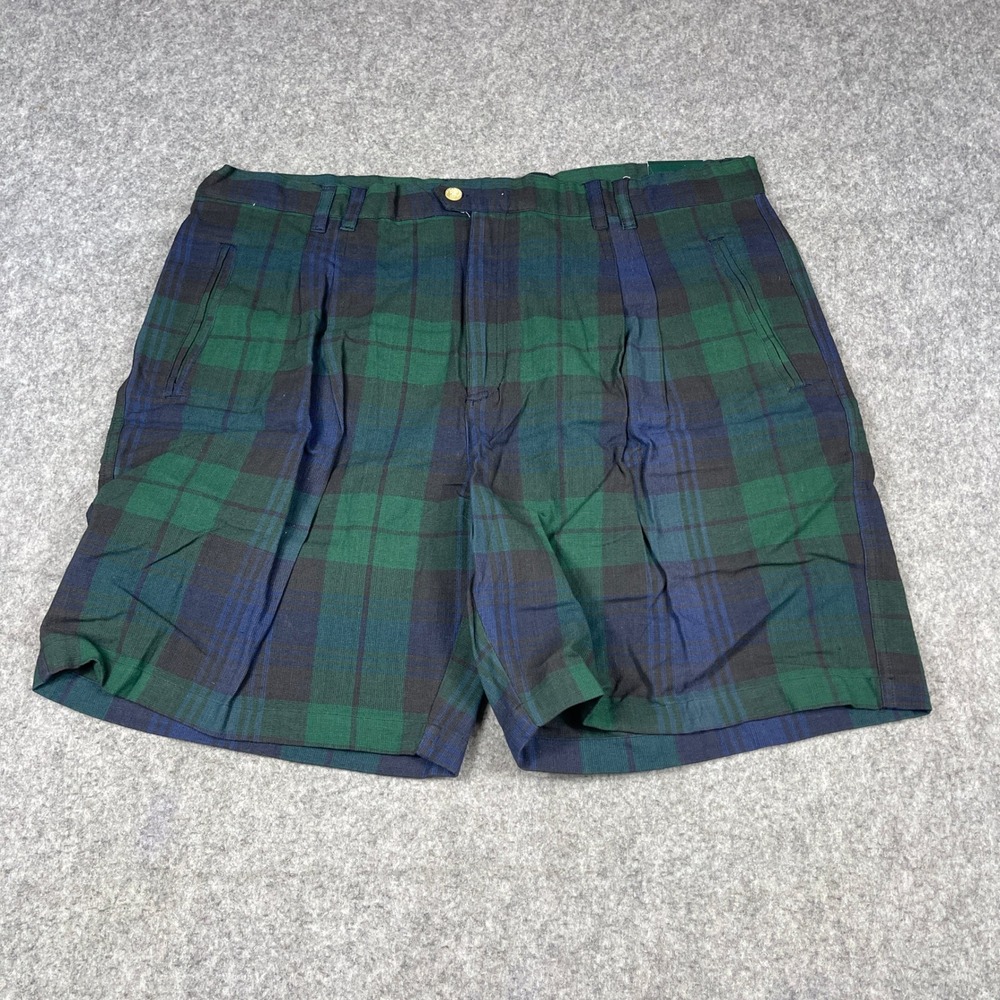 Vintage Catalina Golf Shorts Mens 42 Black Watch Plaid Pleated Cotton NOS